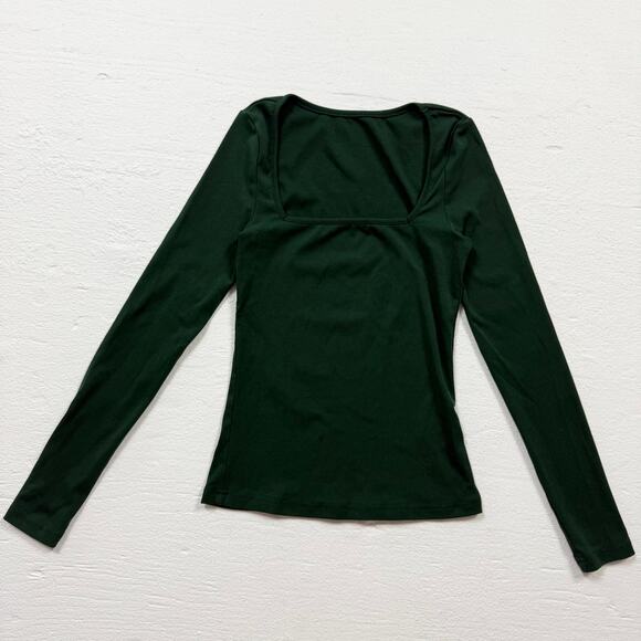 Shein Dark Green Square Neck Fitted Long Sleeve Top, Size XS - Picture 1 of 6